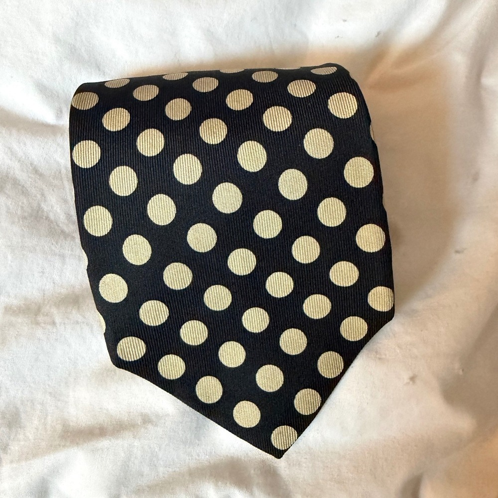 Robert Talbott Necktie Mens OS Black Gold Polka Dot Excellent Hand Sewn Silk Tie